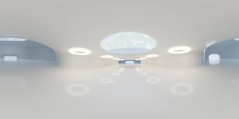 Full 360 degree equirectangular panorama hdri of modern futuristic white 库存插图
