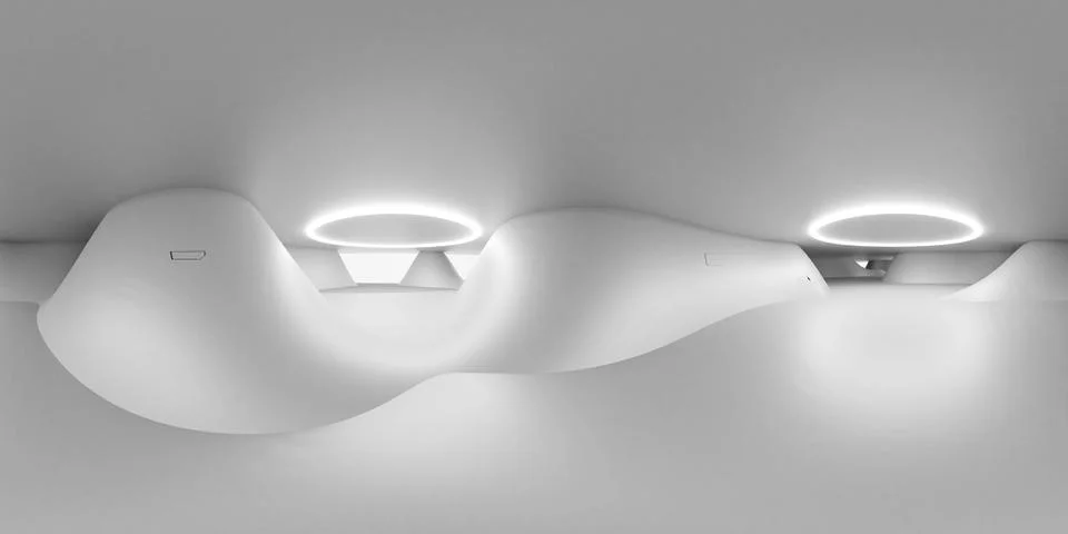 Full 360 degree equirectangular panorama hdri of modern futuristic white 库存插图