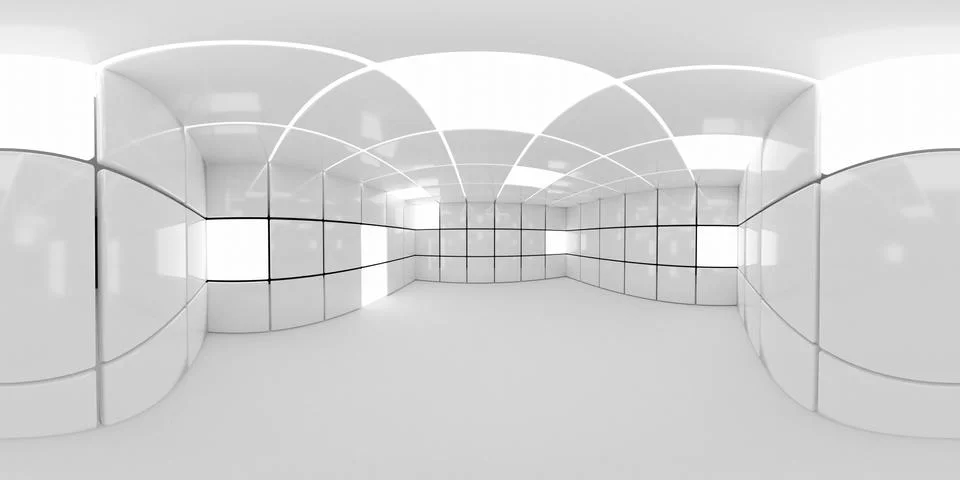 Full 360 degree equirectangular panorama hdri of modern futuristic white 库存插图