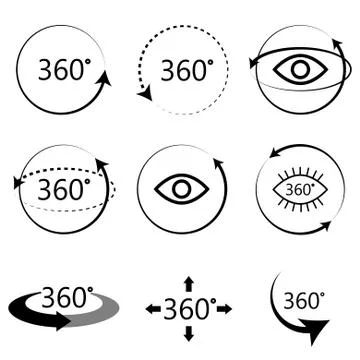 Full 360 degrees angle view icons Illustrazione stock