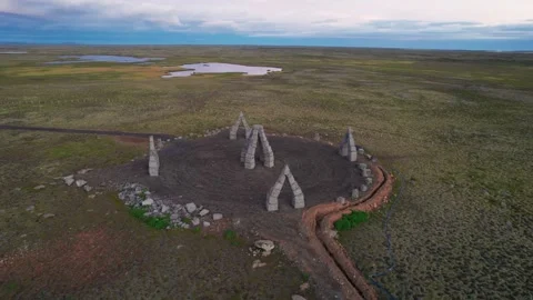 Full 360 Drone Around the Arctic Henge in Northern Iceland. Sunrise Morning Stock Footage 256695170