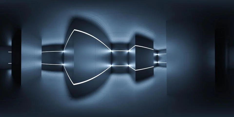 Full 360 equirectangular spherical panorama view of dark modern futuristic Stock Illustration