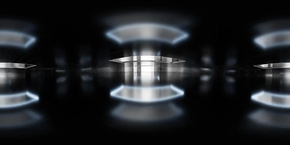Full 360 equirectangular spherical panorama view of dark modern futuristic 库存插图
