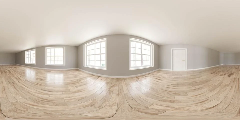 Full 360 panorama view of empty vintage classic retro living room interior 3d Stock Illustration
