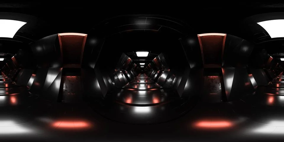 Full 360 panorama view of sci-fi design futuristic design space station basement Stock Illustration