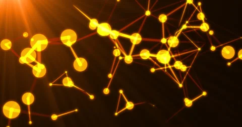 A full 3D rotation through a complex network of bright orange plexus nodes Stock Footage 345834177