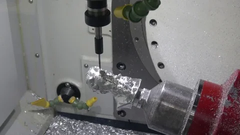Full 5axis Spinner U630 machine. Close up of metal processing Stock-Footage 76331504