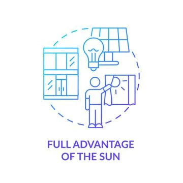 Full advantage of sun blue gradient concept icon Stock Illustration