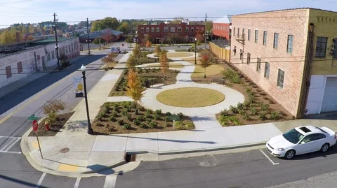 Full Aerial View Of Small Town Dog Park Stock Footage 97834603