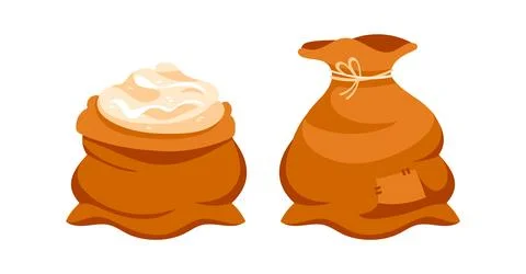 Full and empty brown burlap sack of flour or sugar イラスト素材