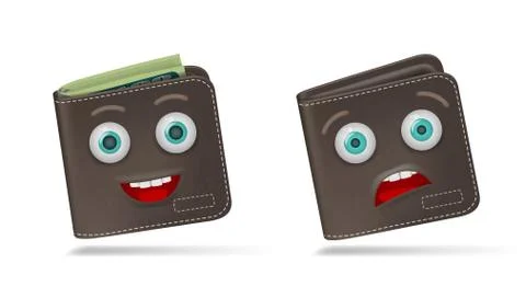 Full And Empty Funny Cartoon Wallet On White イラスト素材
