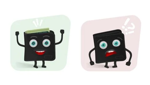 Full And Empty Funny Cartoon Wallet On White イラスト素材