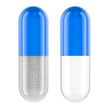 Full and empty medicament capsules, 3D rendering Stock Illustration
