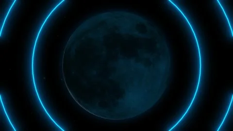 Full and New moon phases on a starry background. with bright neon rings, radio w Stock Footage 254883224