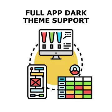 Full application dark theme support concept Stock Illustration