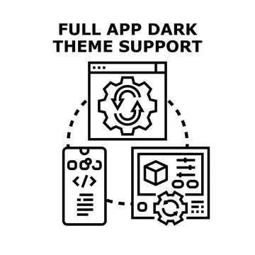 Full application dark theme support concept illustration Stock Illustration