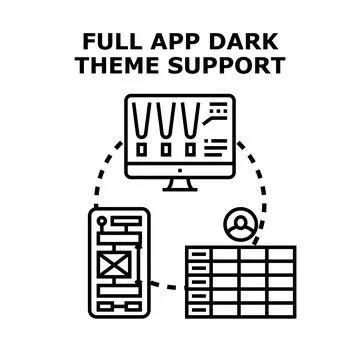 Full application dark theme support concept Stock Illustration
