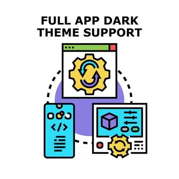 Full application dark theme support concept illustration Stock Illustration