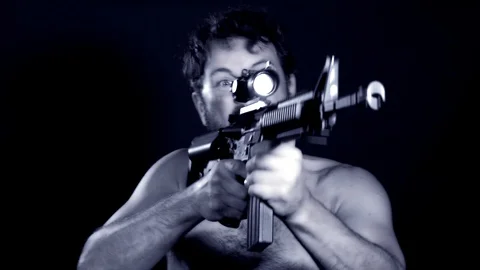 Full Auto Crazy Machine Gun Guy Video stock 117002380