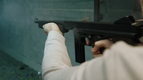 Full-Auto Thompson Submachine Gun Firing Stock Footage 321883722