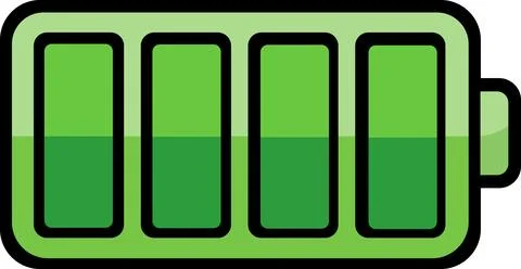 Full battery charge indicator icon with green bars Stock Illustration
