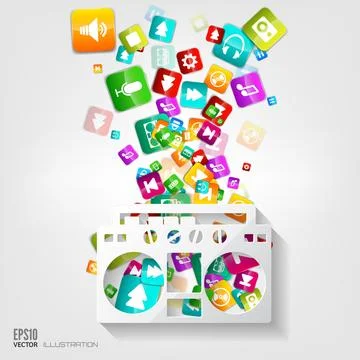 Full battery icon. Application button.Social media and cloud computing. Stock Illustration