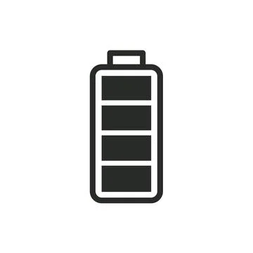 Full battery icon black and white charge level symbol simple outline energy Stock Illustration