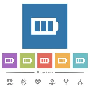 Full battery with three load units alternate flat white icons in square backg Stock Illustration