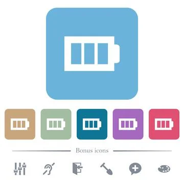 Full battery with three load units alternate white flat icons on color rounde Stock Illustration