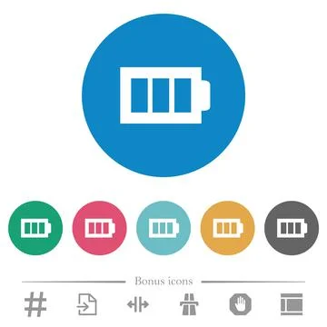 Full battery with three load units alternate flat round icons Stock Illustration
