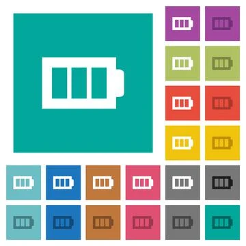 Full battery with three load units alternate square flat multi colored icons Stock Illustration