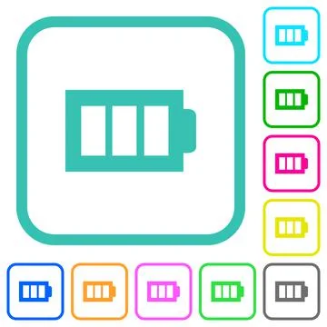 Full battery with three load units alternate vivid colored flat icons Stock Illustration