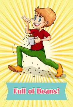 Full of beans idiom Stock Illustration