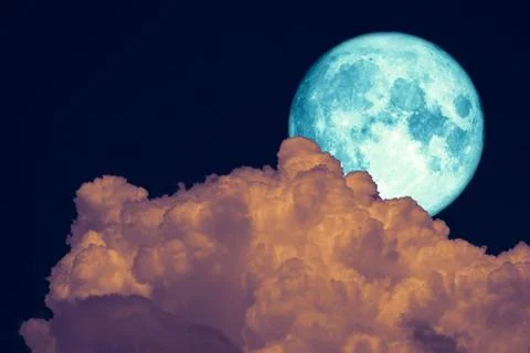Full Beaver Moon back dark orange cloud on night sky Stock Photos