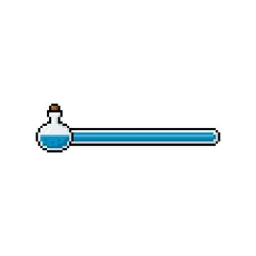 Full blue line progress bar with vial pixel art, vector retro game menu level Stock Illustration