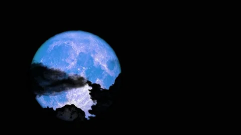 Full blue moon back on night sky and silhouette cloud moving pass Video stock 134057092