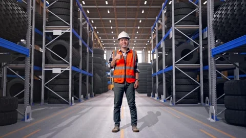 Full Body Of Asian Male Engineer Smiling And Showing Thumbs Up Gesture Tire Video stock 341787632