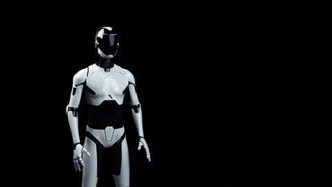 Full body humanoid robot assistant on black background loop. Stock Footage 347198430