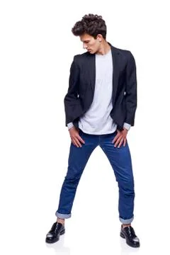 Full body of a man looking down Stock Photos