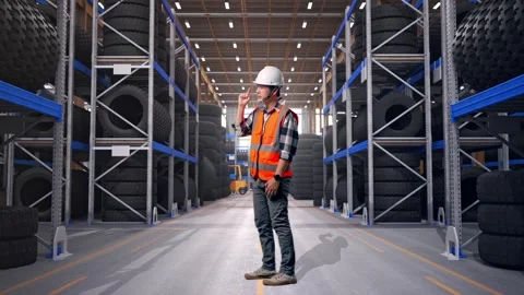 Full Body Side View Of Angry Asian Male Engineer Shouting At Someone Tire Stock Footage 341787780
