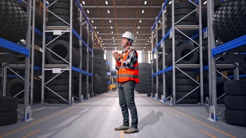 Full Body Side View Of Asian Male Engineer Smiling And Clapping His Hands Tire Stock Footage 341787769