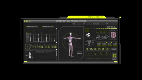 Full Body Tomography Scan HUD Medical Sci-Fi UI Interface Video stock 338390097