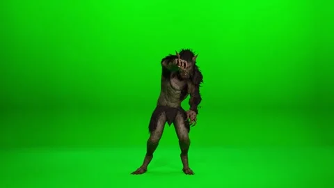 Full Body Werewolf Creature Dance on Green Screen Stock Footage 319005384