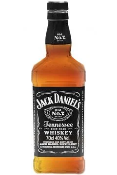 Full bottle of Jack Daniel's Old No 7 bourbon whiskey on white background Stock Photos