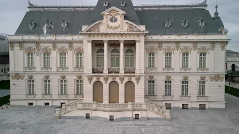 Full Building  to Baroque Balcony Push In Aerial Drone Stock Footage 289466572