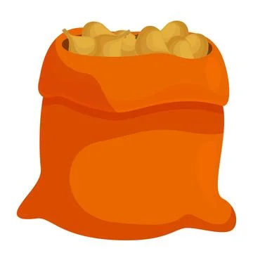Full burlap sack overflowing with raw potatoes Stock Illustration