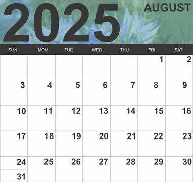 Full Calendar for August 2025 Illustrazione stock