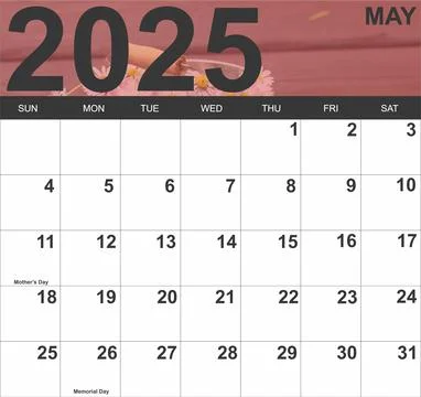 Full Calendar for May 2025 Stock Illustration