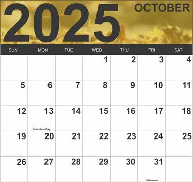 Full Calendar for October 2025 Stock Illustration