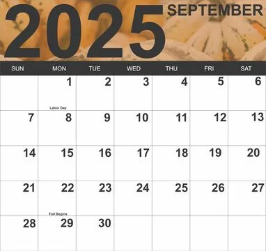 Full Calendar for September 2025 Stock Illustration